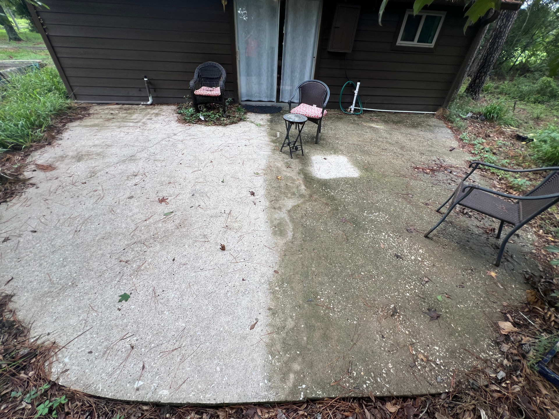 Patio at twelve months, dramatic contrast between sealed and unsealed halves
