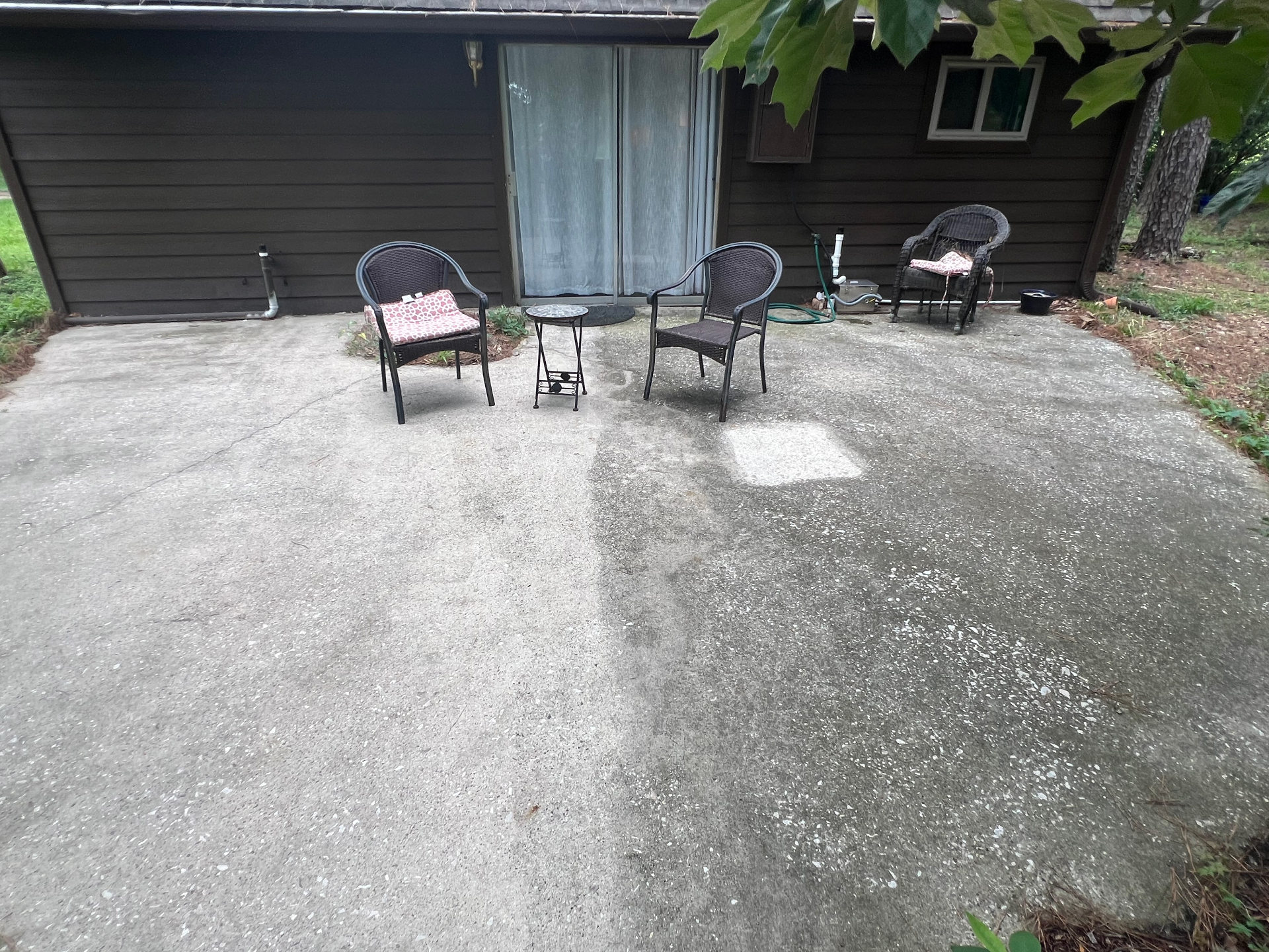 Patio at twenty-three months, sealed half still protected